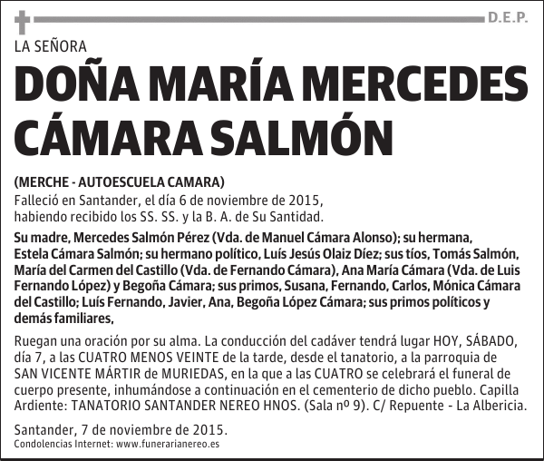 DOÑA MARIA MERCEDES CAMARA SALMON