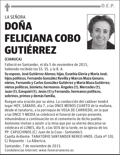 DOÑA FELICIANA COBO GUTIERREZ
