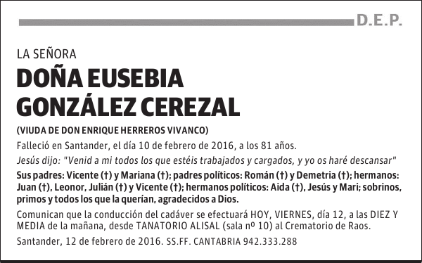 EUSEBIA GONZÁLEZ CEREZAL