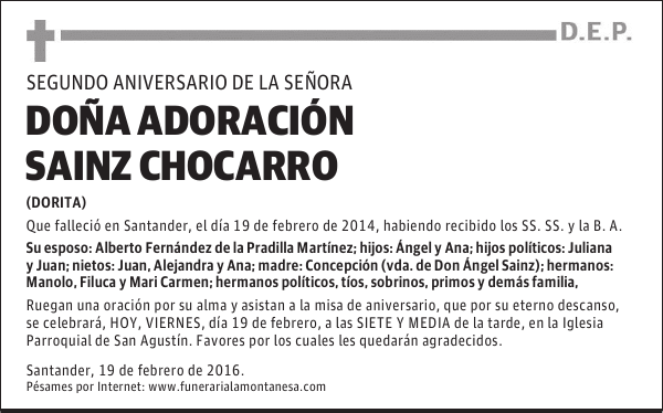 DOÑA ADORACIÓN SAINZ CHOCARRO