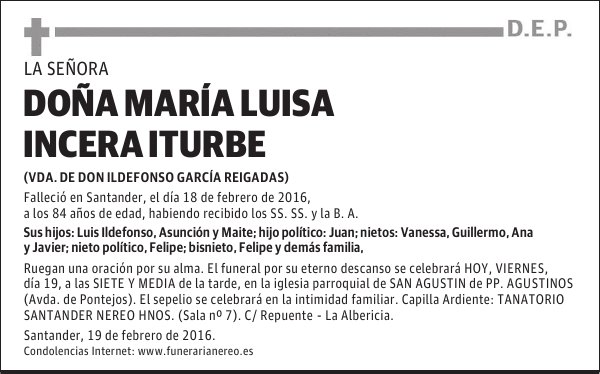 DOÑA MARÍA LUISA INCERA ITURBE