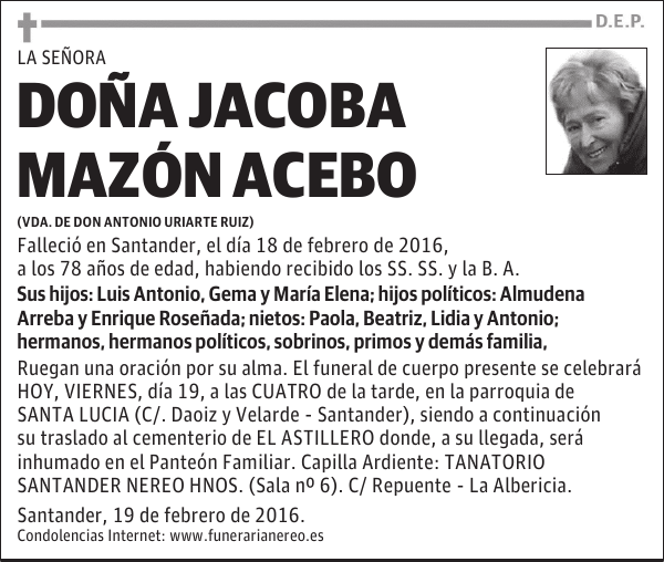 DOÑA JACOBA MAZÓN ACEBO