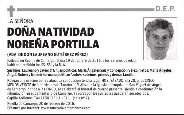 DOÑA NATIVIDAD NOREÑA PORTILLA