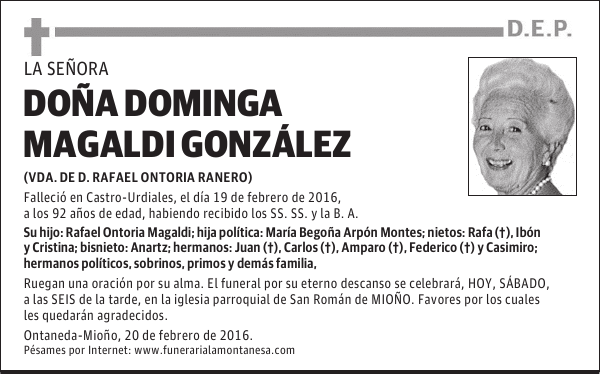 DOÑA DOMINGA MAGALDI GONZÁLEZ