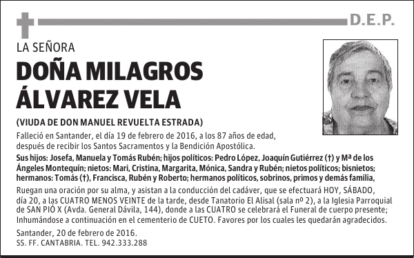DOÑA MILAGROS ÁLVAREZ VELA