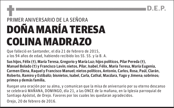 DOÑA MARÍA TERESA COLINA MADRAZO