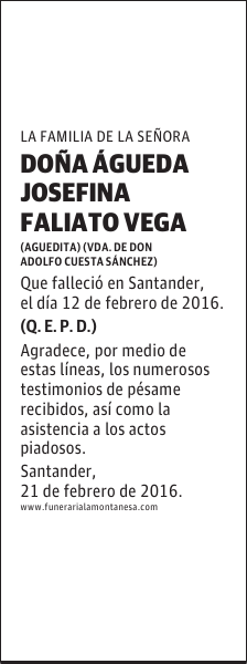 DOÑA ÁGUEDA JOSEFINA FALIATO VEGA