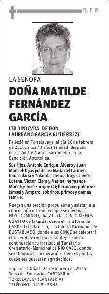 DOÑA MATILDE FERNÁNDEZ GARCÍA