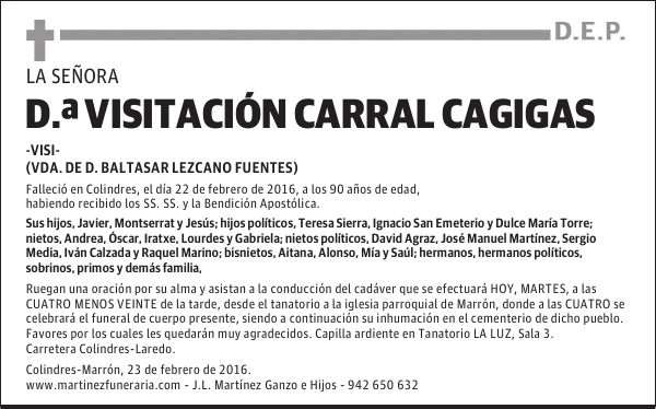 Dª VISITACIÓN CARRAL CAGIGAS