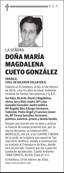 Doña Mª Magdalena Cueto González