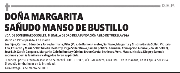 DOÑA MARGARITA SAÑUDO