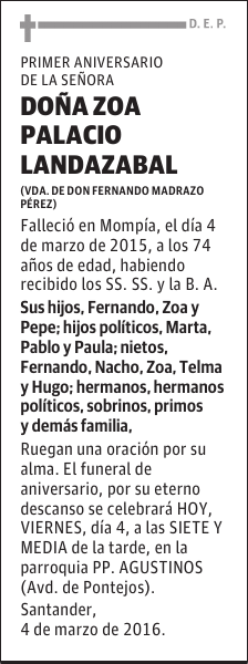 DOÑA ZOA PALACIO LANDAZABAL