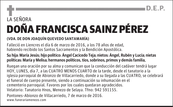 DOÑA FRANCISCA SAINZ PÉREZ