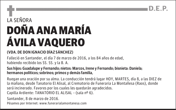 Doña Ana María Avila Vaquero