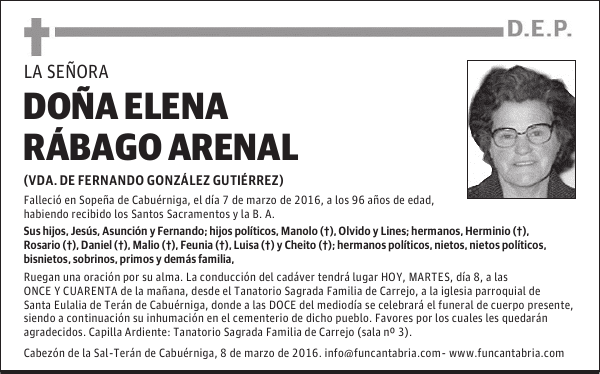 DOÑA ELENA RÁBAGO ARENAL