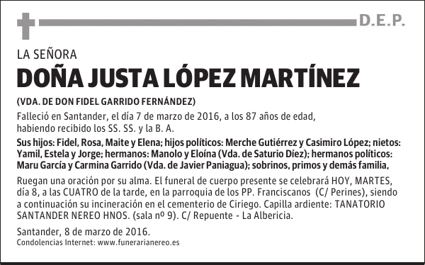 DOÑA JUSTA LÓPEZ MARTÍNEZ