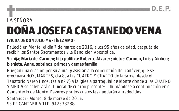 DOÑA JOSEFA CASTANEDO VENA