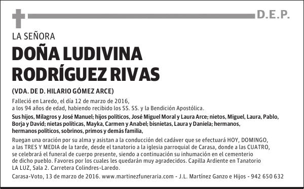 Dª LUDIVINA RODRÍGUEZ RIVAS
