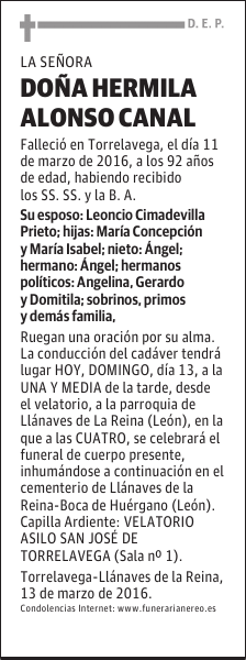 DOÑA HERMILA ALONSO CANAL