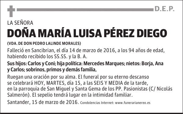 DOÑA MARIA LUISA PEREZ DIEGO