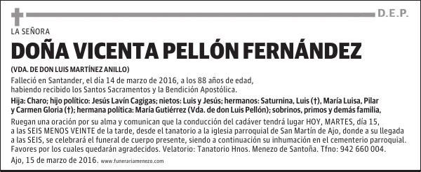 DOÑA VICENTA PELLÓN FERNANDEZ