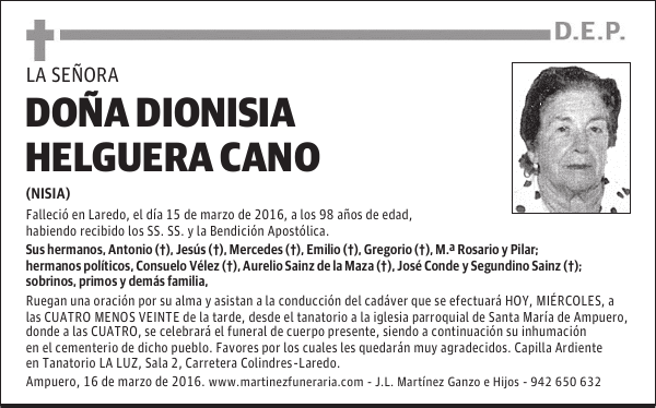 Da DIONISIA HELGUERA CANO