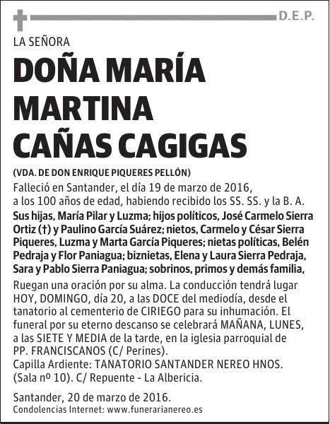 DOÑA MARIA MARTINA CAÑAS CAGIGAS
