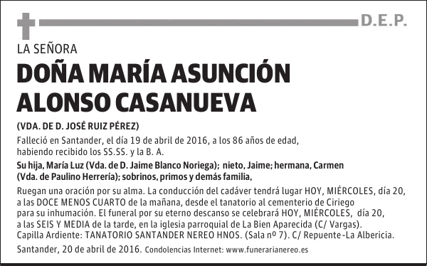 DOÑA MARIA ASUNCION ALONSO CASANUEVA