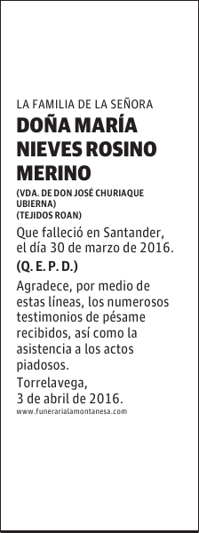 DOÑA MARÍA NIEVES ROSINO MERINO