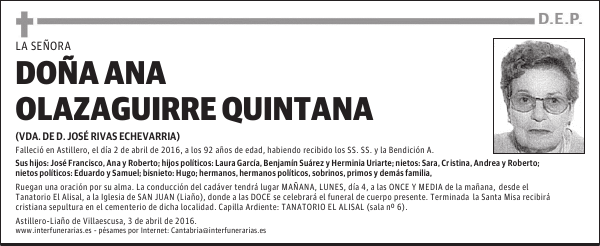 DOÑA ANA OLAZAGUIRRE QUINTANA