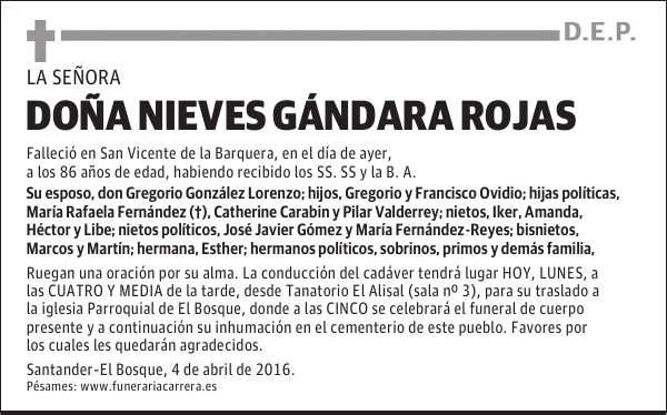 DOÑA NIEVES GÁNDARA ROJAS