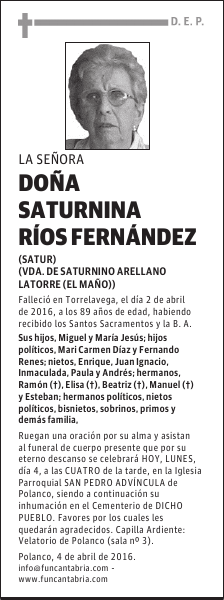 DOÑA SATURNINA RÍOS FERNÁNDEZ