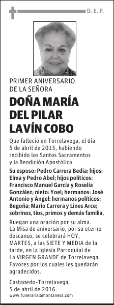 DOÑA MARÍA DEL PILAR LAVÍN COBO