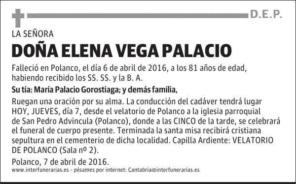 Da. ELENA VEGA PALACIO