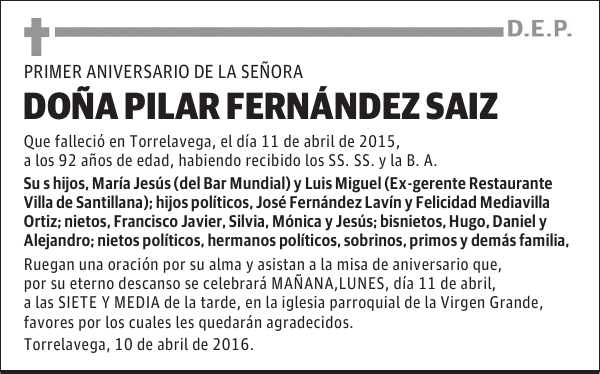 DOÑA PILAR FERNÁNDEZ SAIZ