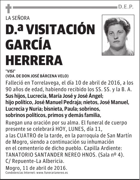 DOÑA VISITACION GARCIA HERRERA