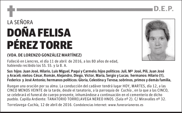 DOÑA FELISA PEREZ TORRE
