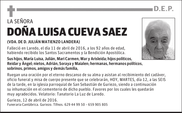 Dña. LUISA CUEVA SAEZ