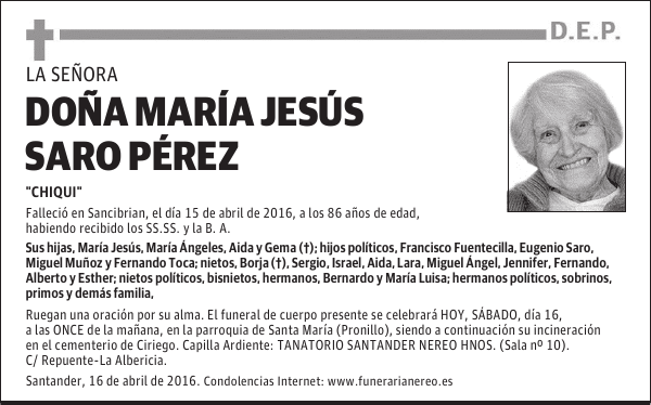 DOÑA MARIA JESUS SARO PEREZ