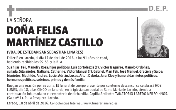 DOÑA FELISA MARTINEZ CASTILLO