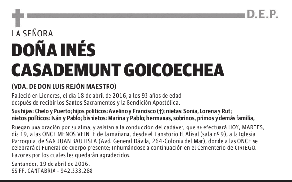 DOÑA INÉS CASADEMUNT GOICOECHEA
