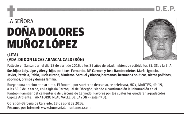 DOÑA DOLORES MUÑOZ LÓPEZ