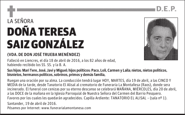 DOÑA TERESA SAIZ GONZÁLEZ