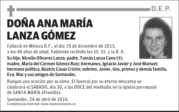 DOÑA ANA MARÍA LANZA GÓMEZ