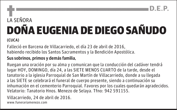 DOÑA EUGENIA DE DIEGO SAÑUDO