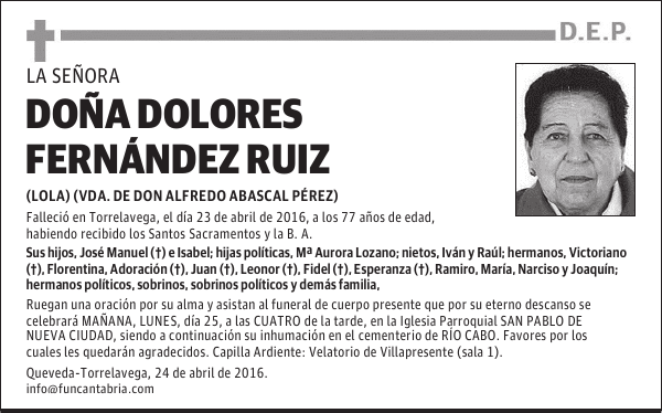 DOÑA DOLORES FERNÁNDEZ RUIZ
