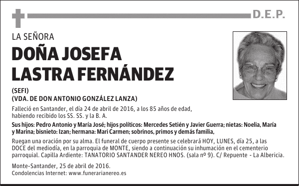 DOÑA JOSEFA LASTRA FERNÁNDEZ