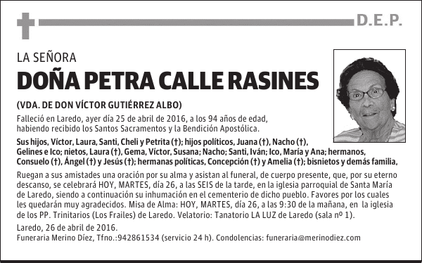 Dña. PETRA CALLE RASINES