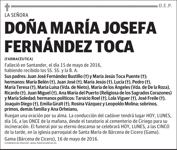 DOÑA MARIA JOSEFA FERNANDEZ TOCA