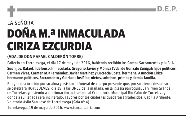 Doña Ma Inmaculada Ciriza Ezcurdia